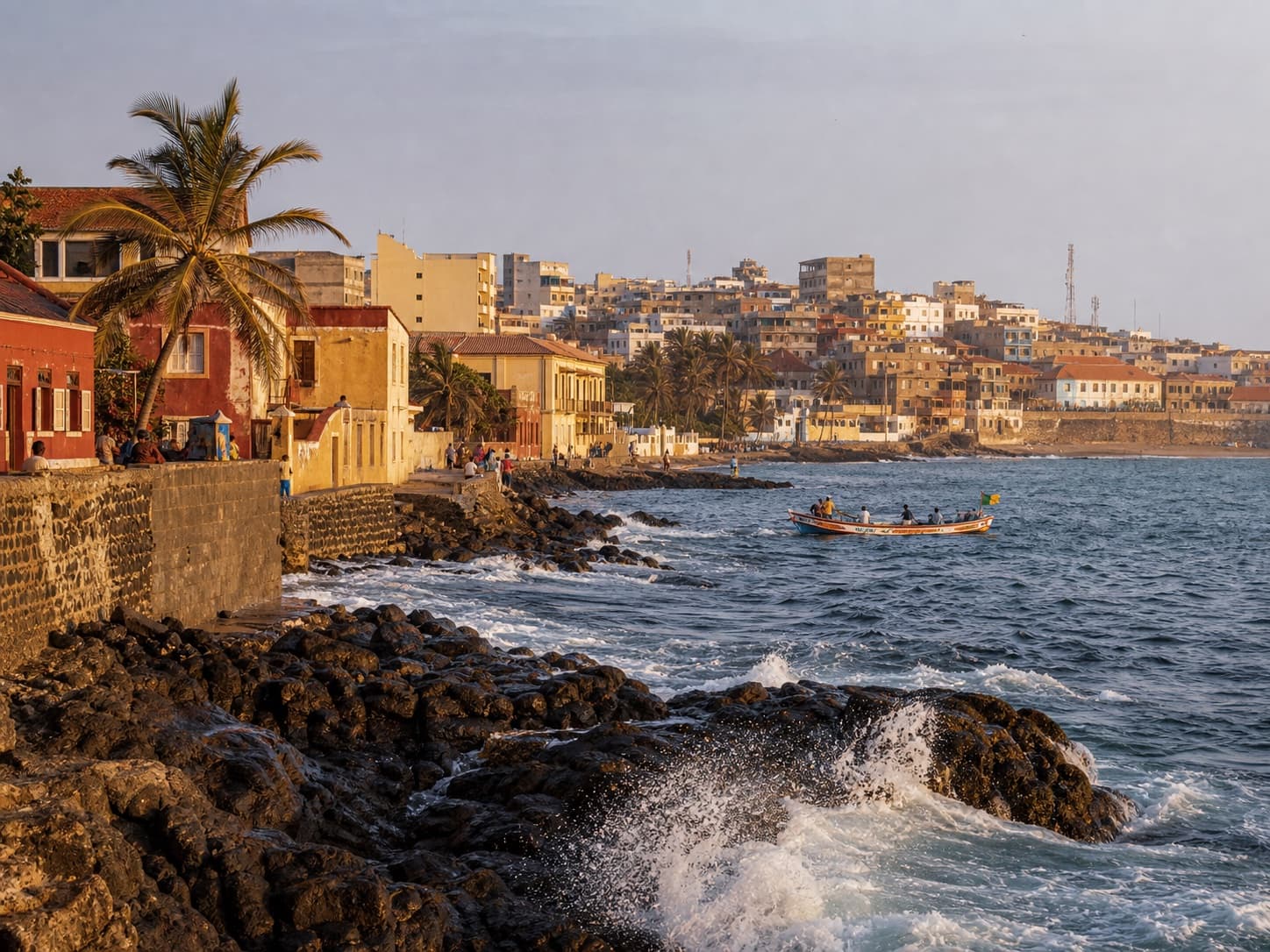 Dakar’s Atlantic coast in warm golden light